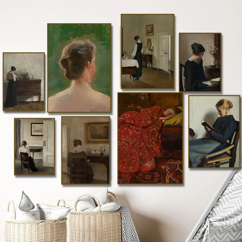 Vintage Fashion Wall Art - Vintage schilderij van een lezende vrouw,