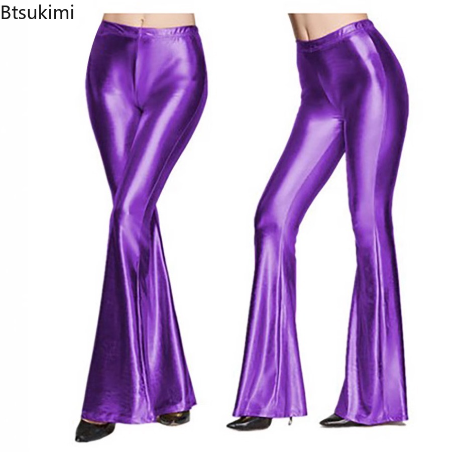 Wide Leg Trouser 70S - Dames Glanzende Bell Bottom Broek Imitatieleer
