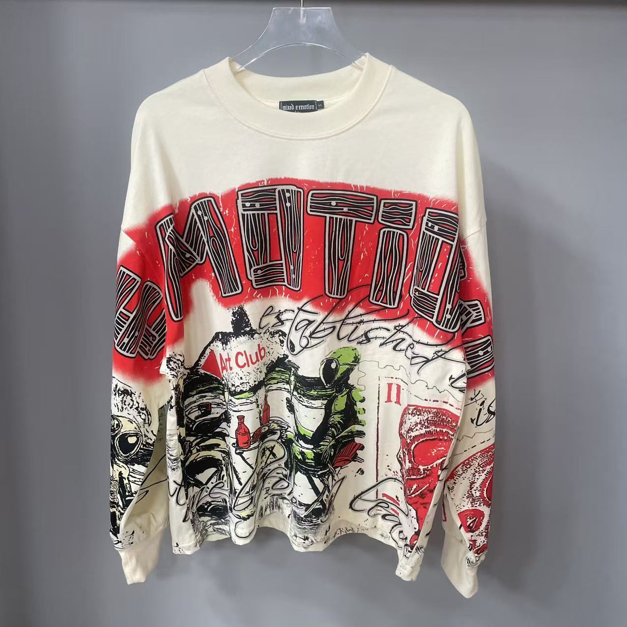 Vintage Fashion Designer - Hoogwaardig designer MIXED-EMOTION T-shirt met lange