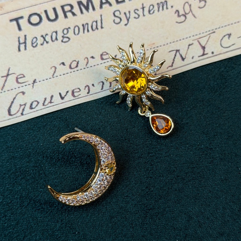 Vintage Fashion Jewelry Brands - Vintage gele kristallen zon-maan oorbellen verguld