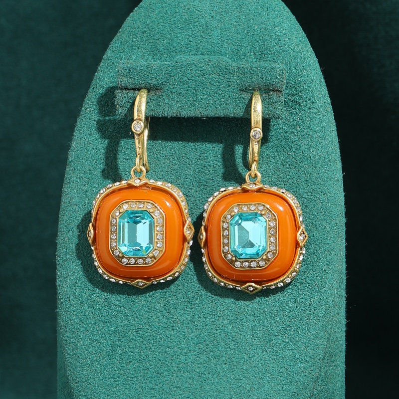 Vintage Fashion Jewelry Brands - Vintage blauwe kristal oranje glazen vierkante