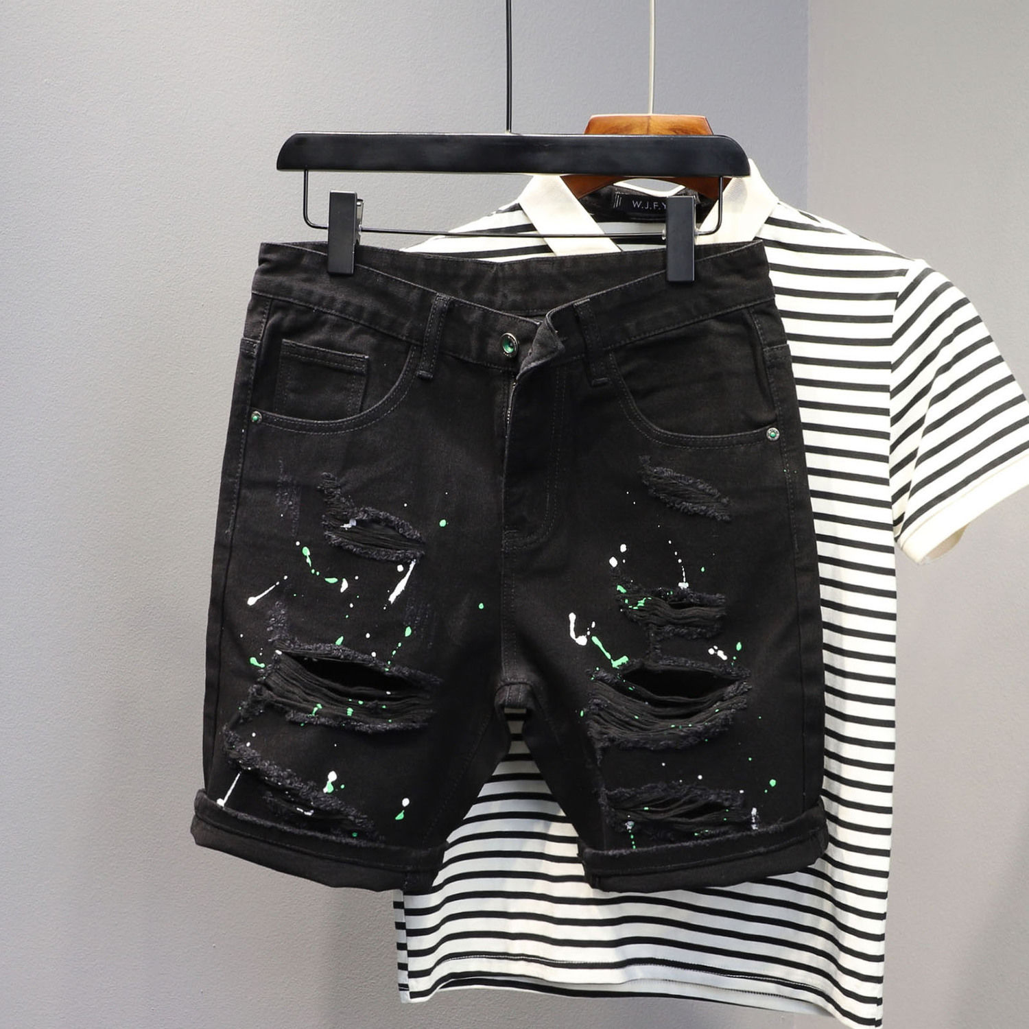 Vintage Fashion For Sale - Skinny korte jeansbroek voor heren Zwarte