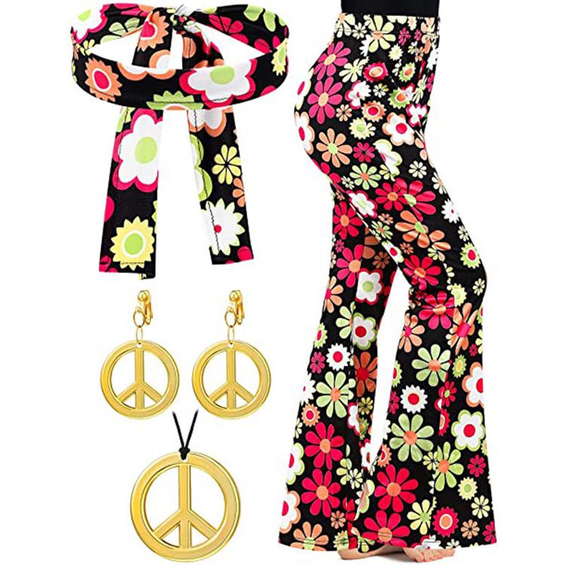 Wide Leg Trouser 70S - Bohemian print wijde broek Halloween hoofdband
