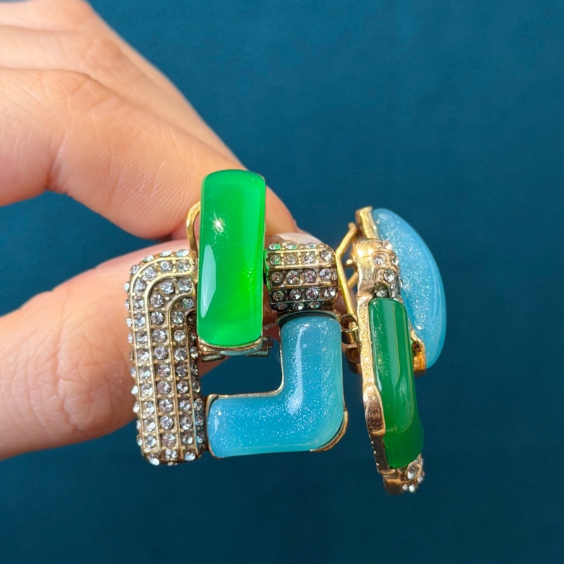 Vintage blauw glas groen geome - Vintage Fashion Jewelry Brands recensie en prijs